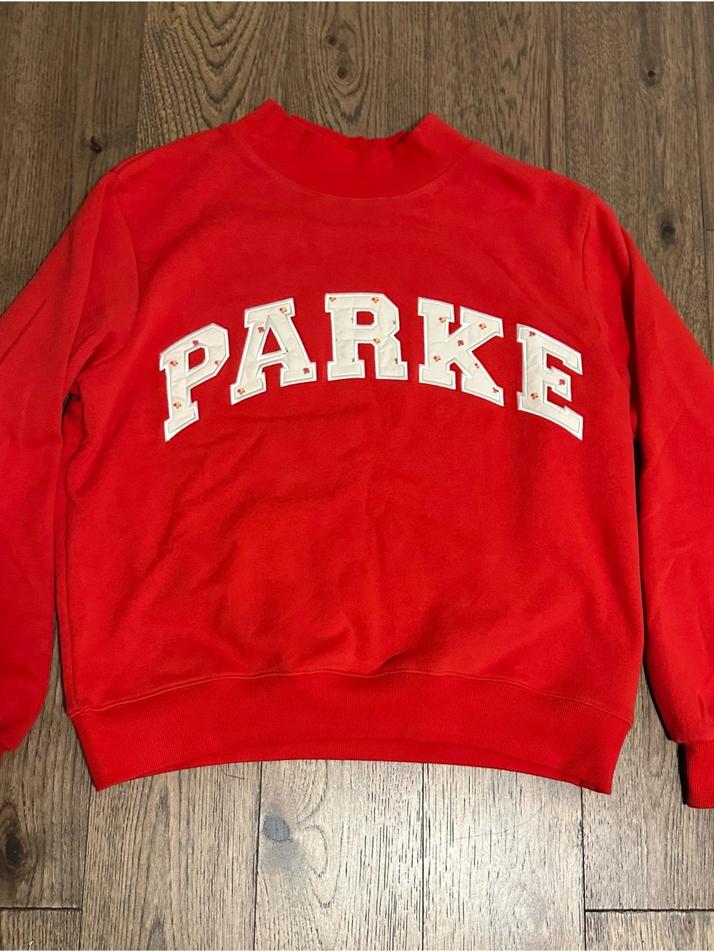 Parker Red Crewneck with White Collegiate Lettering
